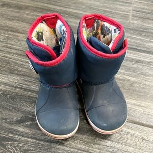 Kids toddler Crocs Navy and Red Boots fully lined Sz 8